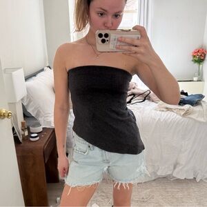Zara Dark Gray Asymmetrical Strapless Top